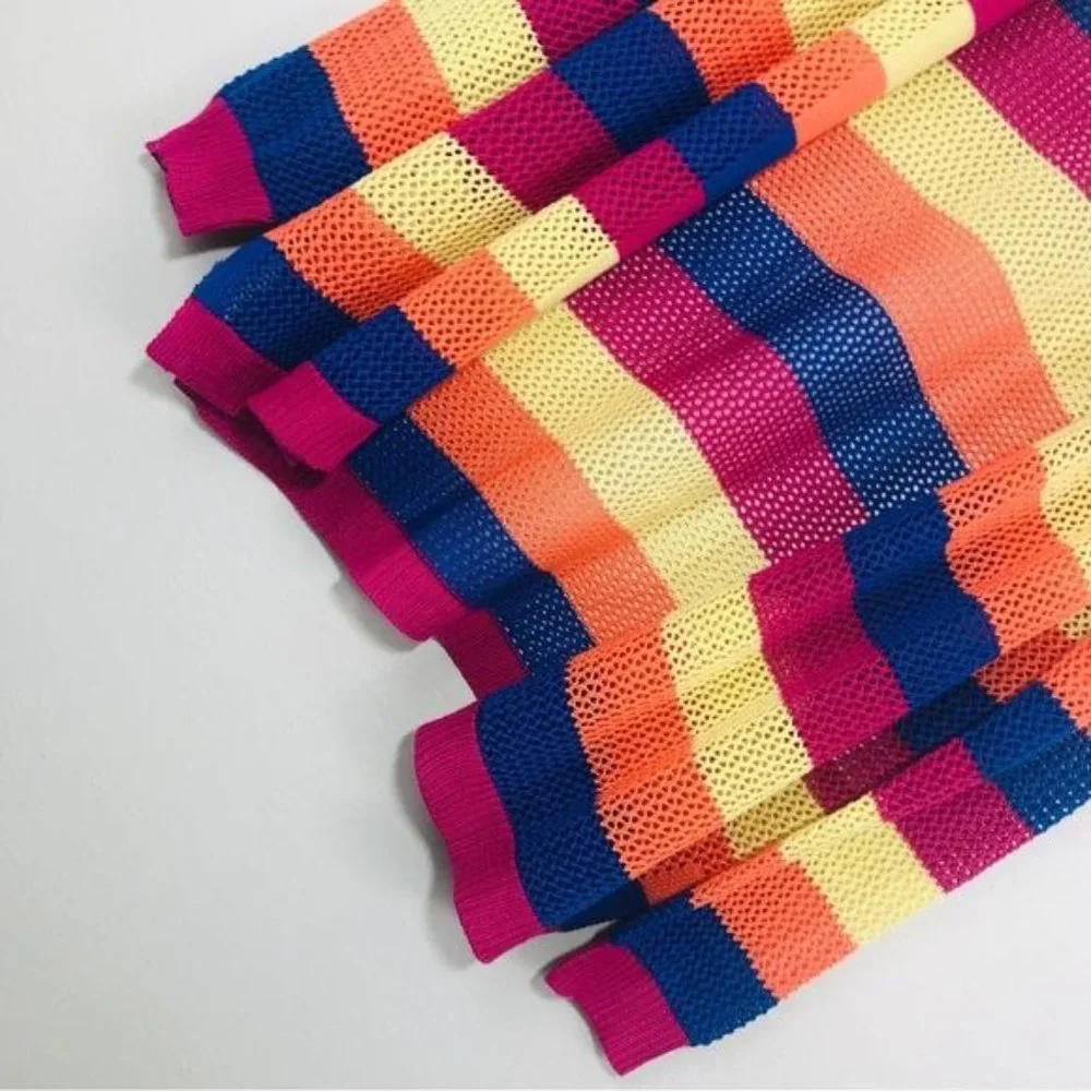 Blair Multicolor Open Knit Cardigan XL Striped Colorblock - Picture 9 of 9